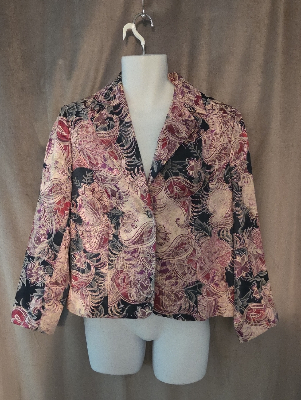 Size 14 Petite Haggar Vintage??? Pink and Black Paisley Blazer Tapestry Style